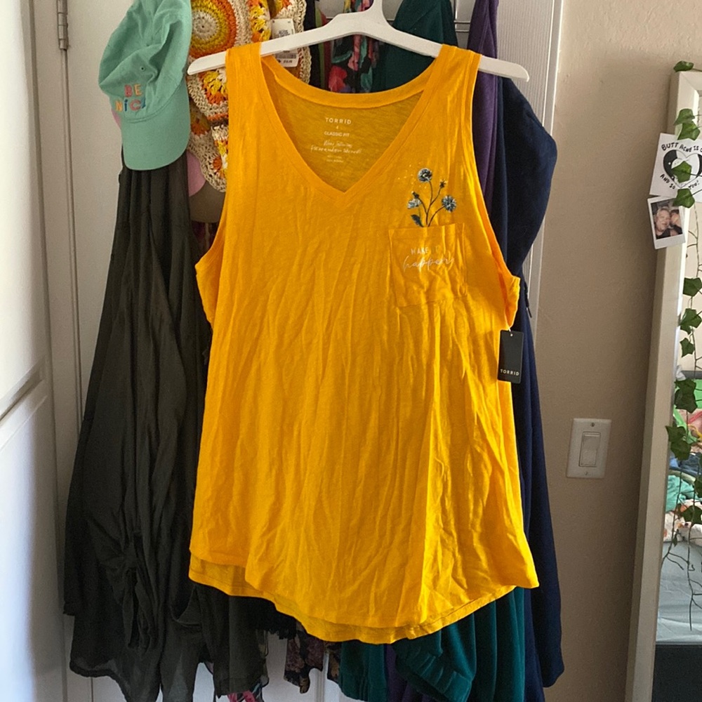 Torrid Yellow Tank Top with Floral Embroidery